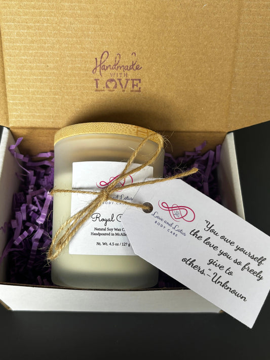Candle gift inside gift box top view