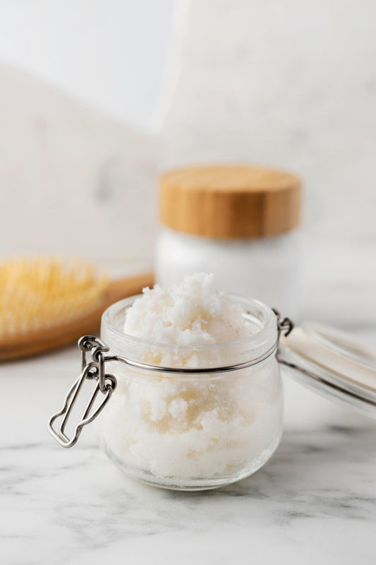 sugar scrub in clear container