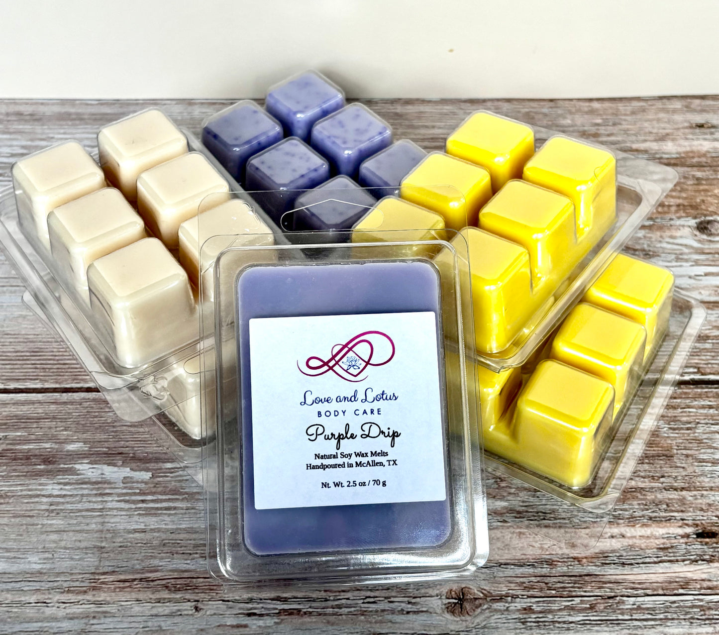 Handcrafted Soy Wax Melts in plastic containers